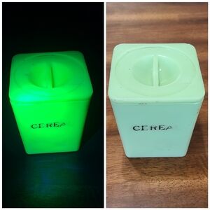 Jadeite uranium Jeanette cereal canister with lid
